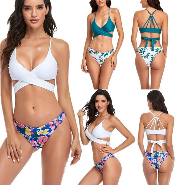 women's swimwear 2021 swimsuit split print bikini beach beautiful back bathing suit women push up set beachwear, White;black
women's swimwear 2021 swimsuit split print bikini beach beautiful back bathing suit women push up set beachwear, White;black
