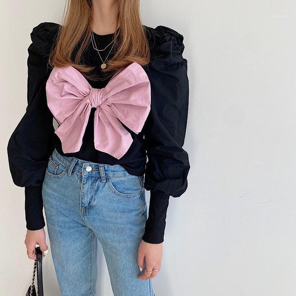korea round collar stitching bowknot women blouse puff sleeve fashion autumn winter women's blouses & shirts, White
korea round collar stitching bowknot women blouse puff sleeve fashion autumn winter women's blouses & shirts, White