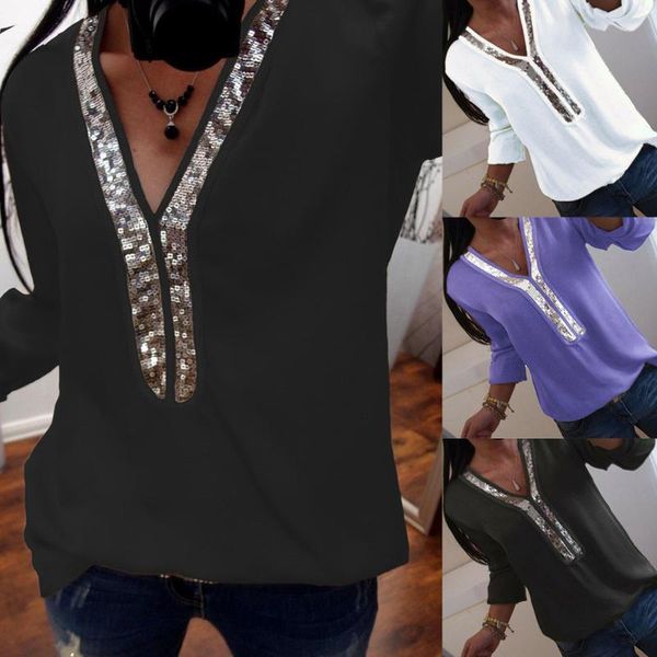 women's t-shirt casual long sleeve v-neck sequined shirts loose solid pullover female basic shirt women clothing, White
women's t-shirt casual long sleeve v-neck sequined shirts loose solid pullover female basic shirt women clothing, White