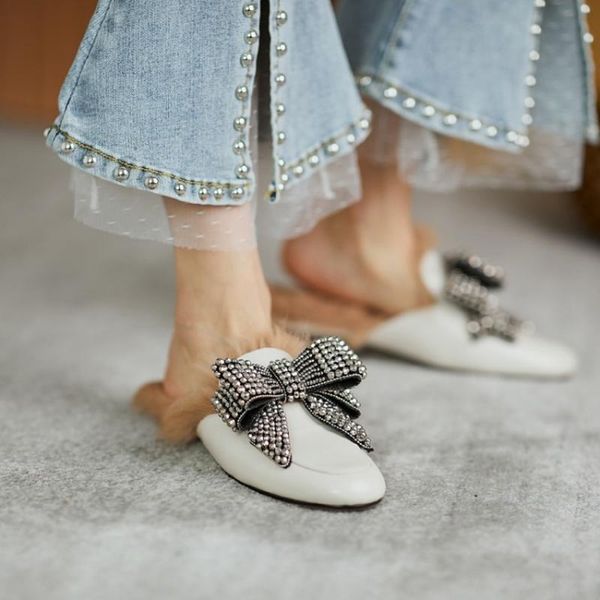 women real leather fur backless slipper mule slide rhinestones crystal bowknot princetown shoes warm winter 2021 slippers, Black
women real leather fur backless slipper mule slide rhinestones crystal bowknot princetown shoes warm winter 2021 slippers, Black