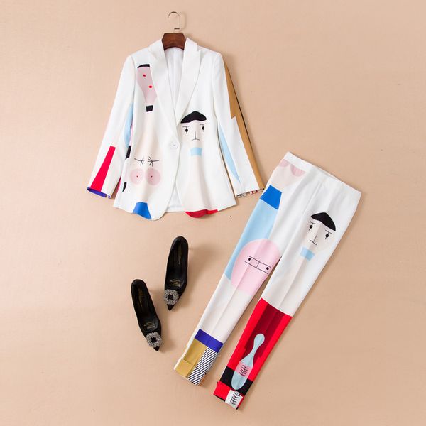 European and American women's wear autumn The Long sleeve Cartoon printing A grain of buckle coat + trousers suit, White
European and American women's wear autumn The Long sleeve Cartoon printing A grain of buckle coat + trousers suit, White