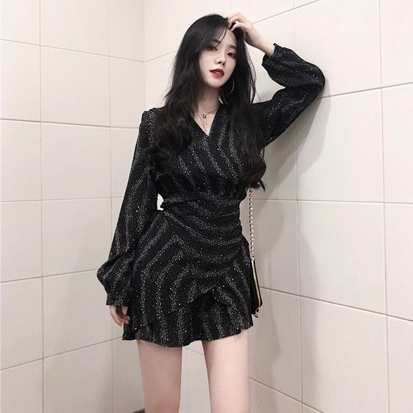 casual dresses korean style v-neck long sleeve tie rope black vestidos women's clothing spring autumn lurex fashion brand mini-dresses, Black;gray
casual dresses korean style v-neck long sleeve tie rope black vestidos women's clothing spring autumn lurex fashion brand mini-dresses, Black;gray