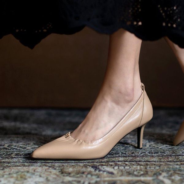 genuine leather heels party women shoes zapatos mujer tacon autumn/spring stiletto dress, Black