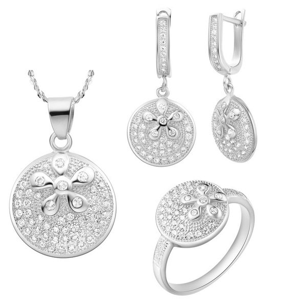 new arrivals wedding jewelry set 925 silver plated white crystal pendant necklace ring earring sets with flower round design micro inlaid, Slivery;golden
new arrivals wedding jewelry set 925 silver plated white crystal pendant necklace ring earring sets with flower round design micro inlaid, Slivery;golden