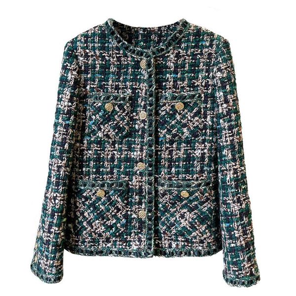 women's jackets 2021 autumn winter round neck vintage tweed jacket women green plaid woolen coat outwear, Black;brown
women's jackets 2021 autumn winter round neck vintage tweed jacket women green plaid woolen coat outwear, Black;brown