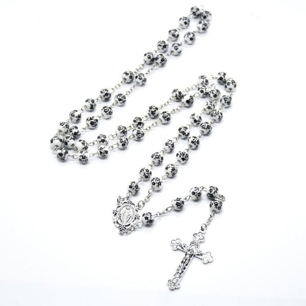 pendant necklaces religious jewelry catholic rosary necklace ceramic beads black pink printed pattern cross, Silver
pendant necklaces religious jewelry catholic rosary necklace ceramic beads black pink printed pattern cross, Silver