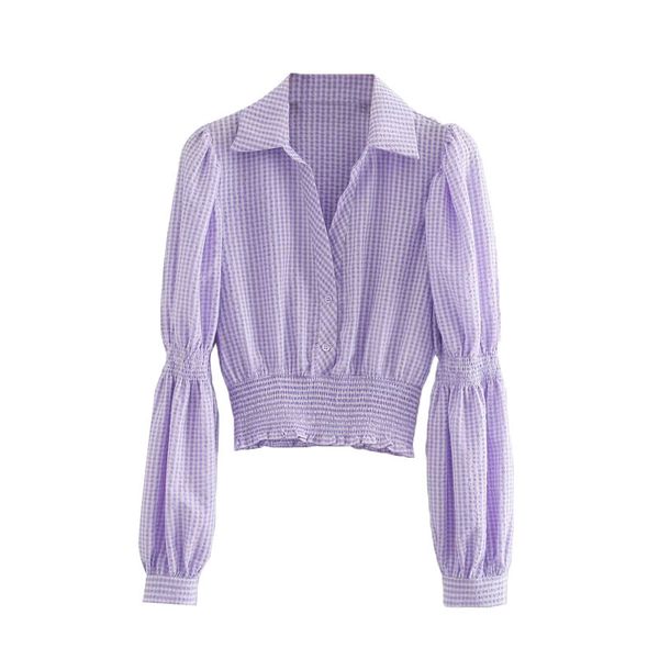 women fashion elastic smocked plaid cropped blouses vintage lapel collar long sleeve female shirts chic 210521, White
women fashion elastic smocked plaid cropped blouses vintage lapel collar long sleeve female shirts chic 210521, White