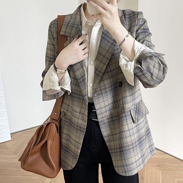 women's suits & blazers vintage plaid blazer women jacket spring autumn elegant coat female retro outwear korean casual loose femme muj, White;black
women's suits & blazers vintage plaid blazer women jacket spring autumn elegant coat female retro outwear korean casual loose femme muj, White;black