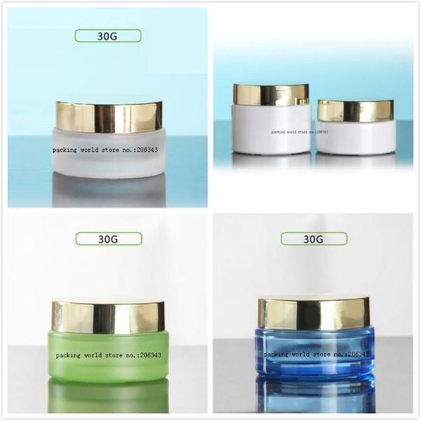 blue/white/frosted /green glass jar/bottle shiny gold lid for essence/eye cream/day cream/moisturizer/gel cosmetic packing bottles
blue/white/frosted /green glass jar/bottle shiny gold lid for essence/eye cream/day cream/moisturizer/gel cosmetic packing bottles
