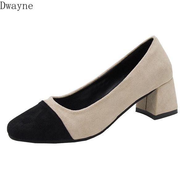 dress shoes women's 2021 spring square heel suede high heels fashion casual head mixed color professional work pumps, Black 
dress shoes women's 2021 spring square heel suede high heels fashion casual head mixed color professional work pumps, Black