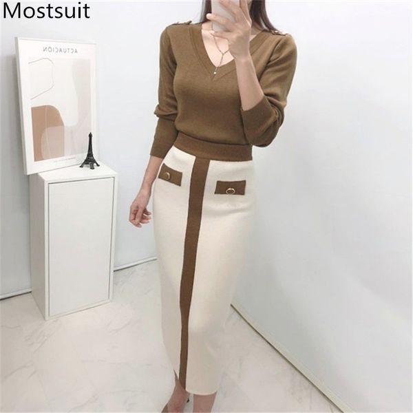 autumn korean knitted elegant two piece sets women v-neck sweater + color-blocked long skirt ladies fashion suits outfits 210518, White
autumn korean knitted elegant two piece sets women v-neck sweater + color-blocked long skirt ladies fashion suits outfits 210518, White