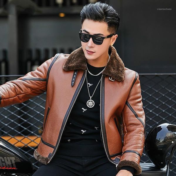 men's leather & faux natural sheep fur coat winter genuine jacket men short sheepskin motorcycle real coats w19a417 kj3848, Black
men's leather & faux natural sheep fur coat winter genuine jacket men short sheepskin motorcycle real coats w19a417 kj3848, Black