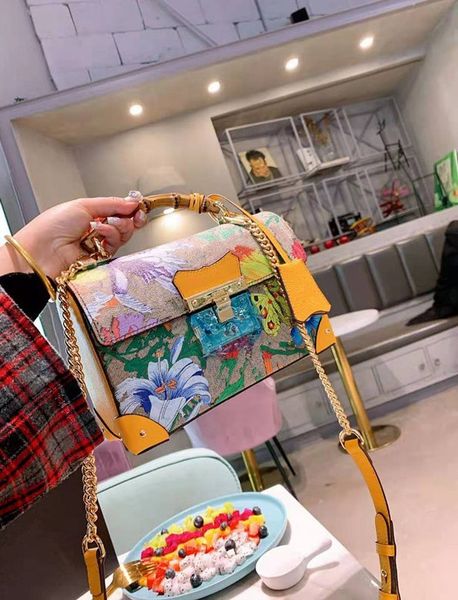 flowers bamboo shoulder bags woman backpack women's chain crossbody bag leather handbag clutch purses female packag g0610