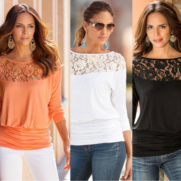 women's t-shirt summer for women blouses casual cotton shirt long sleeve lace patchwork blouse female, White
women's t-shirt summer for women blouses casual cotton shirt long sleeve lace patchwork blouse female, White