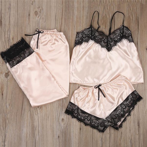 3pc lingerie lace womens sleepwears satin camisole bow trousers pajamas sleep wear, Black;red
3pc lingerie lace womens sleepwears satin camisole bow trousers pajamas sleep wear, Black;red
