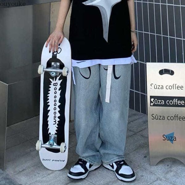 men's jeans high street retro and women's skateboarding pants hip-hop skating dance loose wide leg with, Blue
men's jeans high street retro and women's skateboarding pants hip-hop skating dance loose wide leg with, Blue