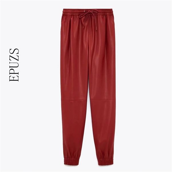 za women black faux leather harem pants solid casual loose elastic high waist jogging trousers female 210521, Black;white
za women black faux leather harem pants solid casual loose elastic high waist jogging trousers female 210521, Black;white