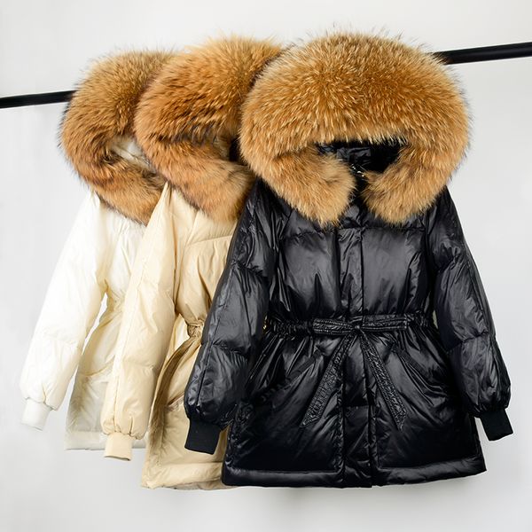 winter white duck down jacket women's huge natural raccoon fur hooded puffer coat female office lady adjustable waist, Black
winter white duck down jacket women's huge natural raccoon fur hooded puffer coat female office lady adjustable waist, Black
