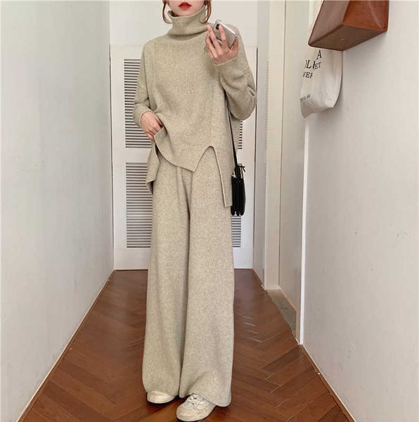 women's two piece pants women set 2 outfits autumn winter korean fashion high low knitted turtleneck sweater and wide leg matching, White
women's two piece pants women set 2 outfits autumn winter korean fashion high low knitted turtleneck sweater and wide leg matching, White