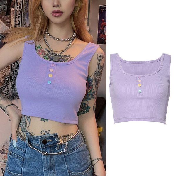 women tank u neck short crop candy color heart buttons ribbed knit vest purple off shoulder harajuku slim, White
women tank u neck short crop candy color heart buttons ribbed knit vest purple off shoulder harajuku slim, White