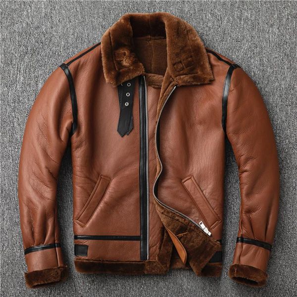 men's leather & faux b3 bomber 100% brown genuine jacket men clothing oversize sheep shearling real fur man casual warm coat, Black
men's leather & faux b3 bomber 100% brown genuine jacket men clothing oversize sheep shearling real fur man casual warm coat, Black