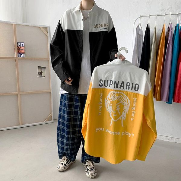 men's casual shirts autumn fashion brand splicing contrast color shirt male ins student loose long sleeve coat couple ruffian handsome, White;black
men's casual shirts autumn fashion brand splicing contrast color shirt male ins student loose long sleeve coat couple ruffian handsome, White;black