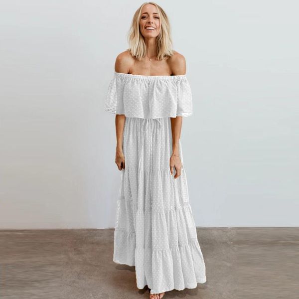casual dresses fashion summer style ruffle stitching long white dress female one line collar off shoulder formal loose boho 6146, Black;gray
casual dresses fashion summer style ruffle stitching long white dress female one line collar off shoulder formal loose boho 6146, Black;gray