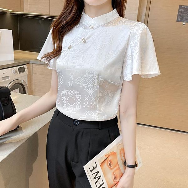 women's blouses & shirts chinese traditional mandarin collar tang coat soft satin style shirt 2021 summer cotton casual short sleeve b, White
women's blouses & shirts chinese traditional mandarin collar tang coat soft satin style shirt 2021 summer cotton casual short sleeve b, White