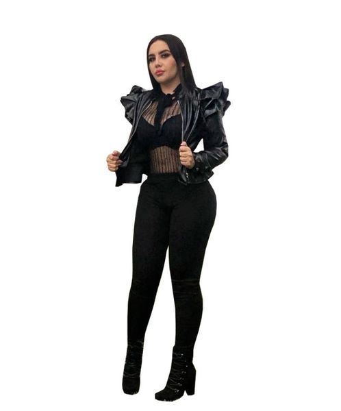 women's jackets fall clothing short style ruffles black leather women fashion pu decor zipper design coat, Black;brown
women's jackets fall clothing short style ruffles black leather women fashion pu decor zipper design coat, Black;brown