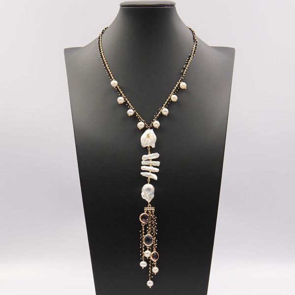 guaiguai jewelry natural freshwater white keshi pearl biwa pearl black crystal golden chain necklace handmade for women 18", Silver
guaiguai jewelry natural freshwater white keshi pearl biwa pearl black crystal golden chain necklace handmade for women 18", Silver