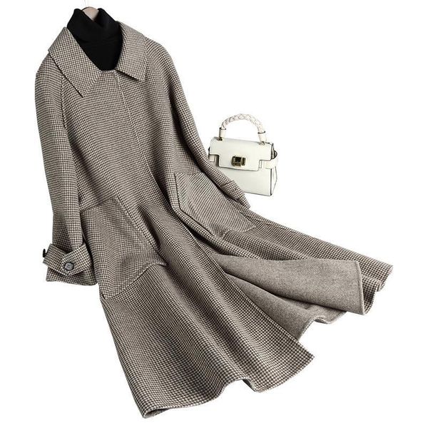 women's wool & blends 2021 autumn and winter plaid coat for women long below the knee overc oat, Black 
women's wool & blends 2021 autumn and winter plaid coat for women long below the knee overc oat, Black