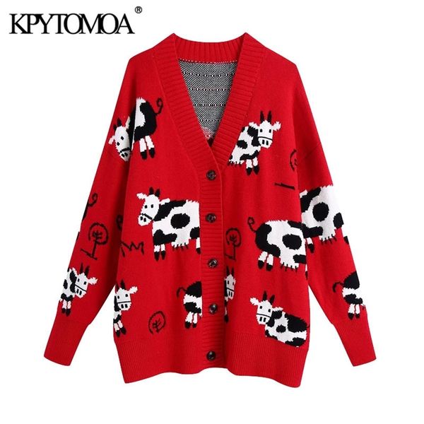 women fashion oversized animal pattern knitted cardigan sweater long sleeve female outerwear chic 210420, White;black
women fashion oversized animal pattern knitted cardigan sweater long sleeve female outerwear chic 210420, White;black