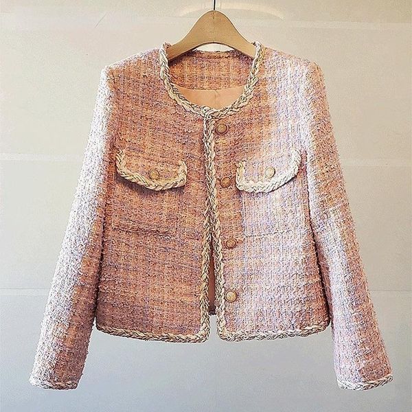 women's jackets 2021 autumn leisure all-matching short tweed coat french style temperament long sleeve pink color jacket for women, Black;brown
women's jackets 2021 autumn leisure all-matching short tweed coat french style temperament long sleeve pink color jacket for women, Black;brown