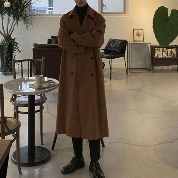 men's wool & blends 2021 loose woolen coat long over-the-knee korean windbreaker thicken, Black
men's wool & blends 2021 loose woolen coat long over-the-knee korean windbreaker thicken, Black