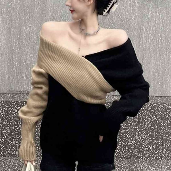 autumn winter ladies korean fashion casual hit color thick patchwork knitted pullover loose outer wear women sweater pull 210514, White;black
autumn winter ladies korean fashion casual hit color thick patchwork knitted pullover loose outer wear women sweater pull 210514, White;black