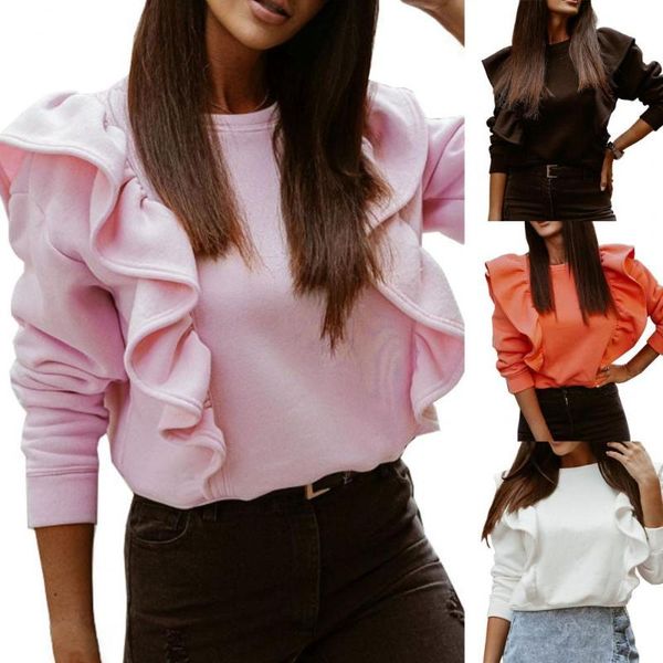 women's blouses & shirts women blouse round neck ruffle sleeve solid color thickened autumn winter cotton blend pullover shirt for outd, White
women's blouses & shirts women blouse round neck ruffle sleeve solid color thickened autumn winter cotton blend pullover shirt for outd, White