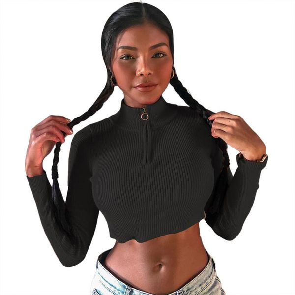 women's t-shirt rib knit crop long sleeve stand collar zipper front slim fit solid color basic tee shirt, White
women's t-shirt rib knit crop long sleeve stand collar zipper front slim fit solid color basic tee shirt, White