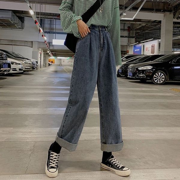 jeans women bf style retro high waist leisure denim teens wide leg trousers basic college chic popular all-match fall femme jean, Blue
jeans women bf style retro high waist leisure denim teens wide leg trousers basic college chic popular all-match fall femme jean, Blue