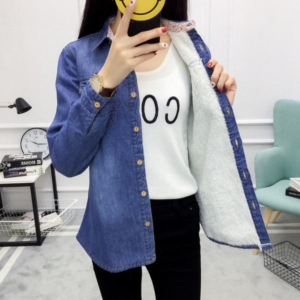 long-sleeved warm shirts for women korean-style thick denim female winter coat blue blouse jeans jacket women's blouses &, White
long-sleeved warm shirts for women korean-style thick denim female winter coat blue blouse jeans jacket women's blouses &, White