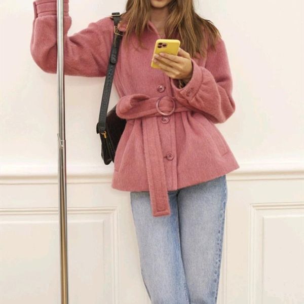 coats women woolen jacket lace-up loose turn-down collar pink simple autumn and winter coat with sashes, Black
coats women woolen jacket lace-up loose turn-down collar pink simple autumn and winter coat with sashes, Black