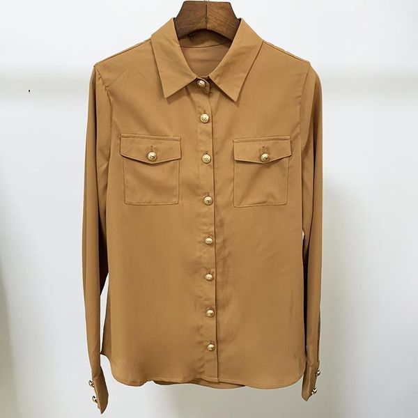 women's blouses & shirts 2021 autumn blouse elegant lady solid color double pocket lion buttons long sleeve women clothing, White
women's blouses & shirts 2021 autumn blouse elegant lady solid color double pocket lion buttons long sleeve women clothing, White