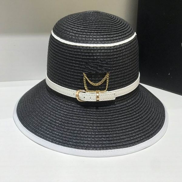 2021 luxry fashion women summer black wide brim straw hat with white leather belt gold chian size, Blue;gray
2021 luxry fashion women summer black wide brim straw hat with white leather belt gold chian size, Blue;gray