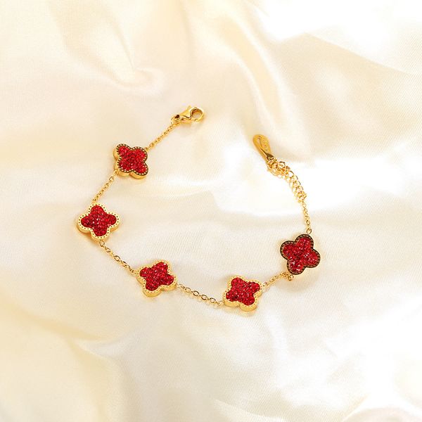 korean creative women's clover bracelet 18k rose gold jewelry five clover red diamond bracelets, Black
korean creative women's clover bracelet 18k rose gold jewelry five clover red diamond bracelets, Black