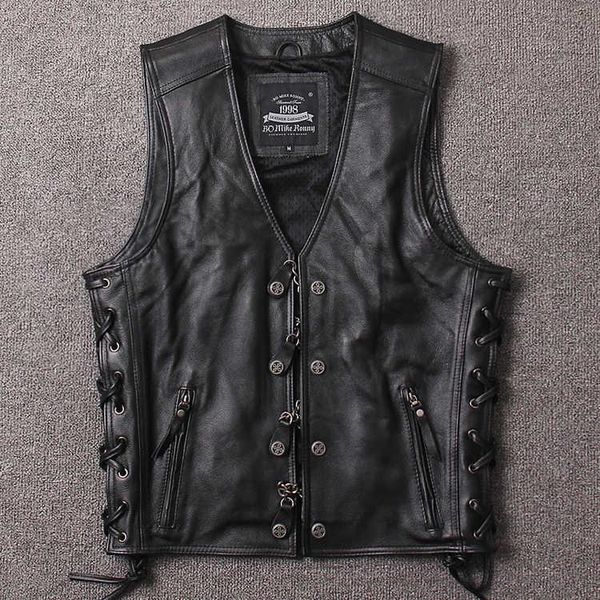 men's leather & faux mortorcycle vest black punk style sleeveless genuine jacket men rivets v-neck biker for
men's leather & faux mortorcycle vest black punk style sleeveless genuine jacket men rivets v-neck biker for