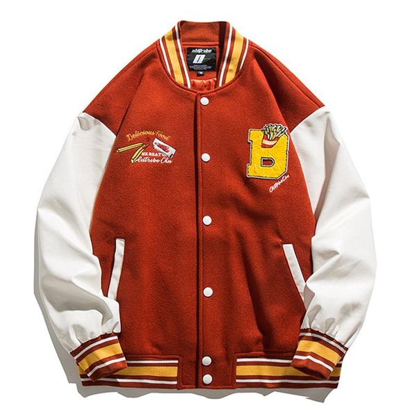 men's jackets three-color baseball uniform fries embroidery jacket women's men coat couple varsity bomber boyfiend style clothing, Black;brown
men's jackets three-color baseball uniform fries embroidery jacket women's men coat couple varsity bomber boyfiend style clothing, Black;brown
