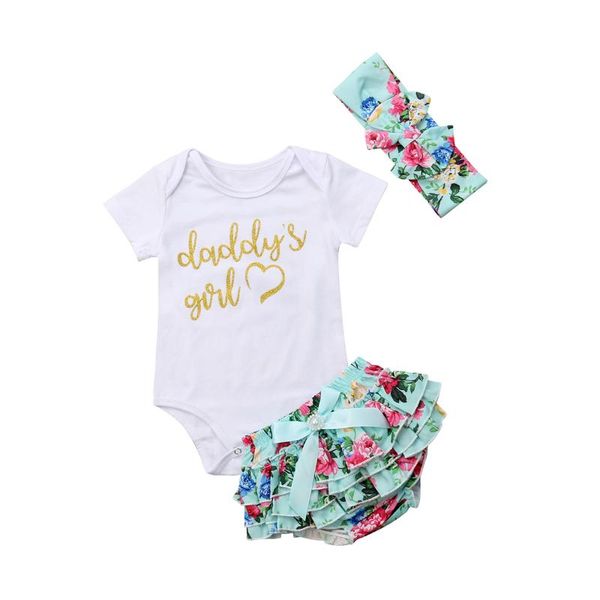 clothing sets toddler baby girls clothes summer letter print short sleeve bodysuit+floral shorts+headband fashion 0-24months, White 
clothing sets toddler baby girls clothes summer letter print short sleeve bodysuit+floral shorts+headband fashion 0-24months, White