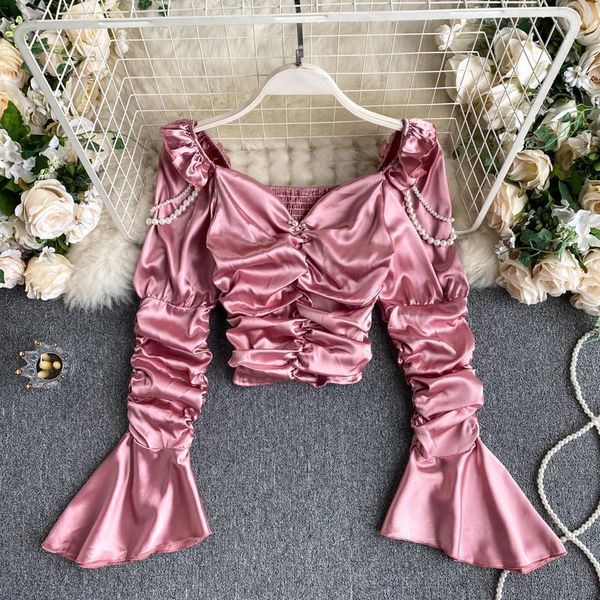 fashion high street pleated short womens shirts square flutter sleeve neck long flare pearl shirt p541, White
fashion high street pleated short womens shirts square flutter sleeve neck long flare pearl shirt p541, White