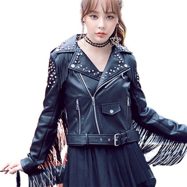 women's leather & faux fall 2021 tassel clothing women 's fashion rivet slimming pu, Black
women's leather & faux fall 2021 tassel clothing women 's fashion rivet slimming pu, Black