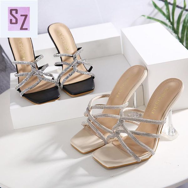 spring fashion crystal stiletto sandals model bright diamond super high heel slippers, Black
spring fashion crystal stiletto sandals model bright diamond super high heel slippers, Black