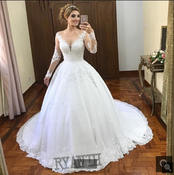 robe de mariage white tulle ball gown wedding dress beaded long sleeve lace appliques modest bride dresses princess illusion back plus size
robe de mariage white tulle ball gown wedding dress beaded long sleeve lace appliques modest bride dresses princess illusion back plus size